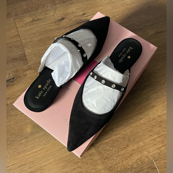 KATE SPADE-NWT/Box Black Suede & Rhinestone Mary Janes - Picture 13 of 15